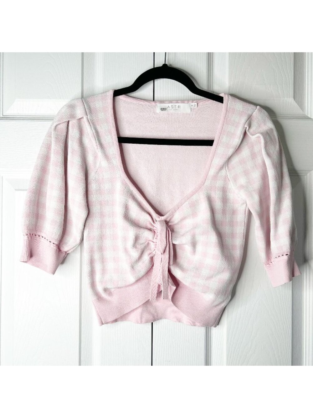 ASTR The Label Skipper Pink White Knit Lace-Up Crop Top Women's Size Medium M - Picture 1 of 9